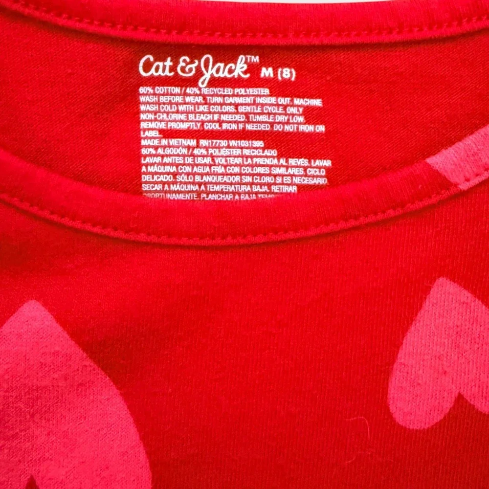Cat & Jack Girls Red Pink Heart Print‎ Long Sleeve Pocket Dress Size M 8